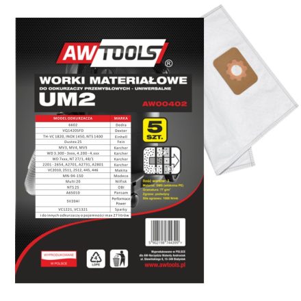 Ipari UM2 porszívózsák 5 darab, AWTOOLS