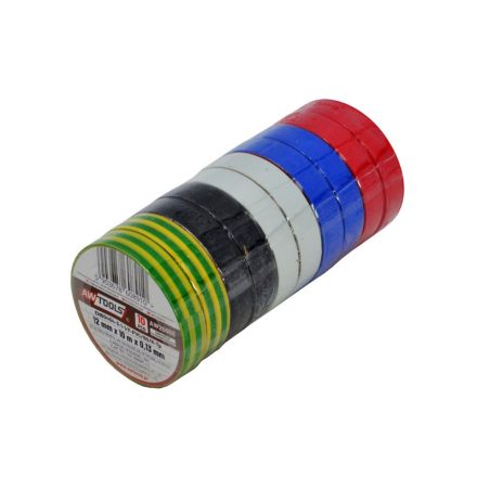 AWTOOLS szigetelő szalag, több szín 19 mm x 20 m 10 db-os szett