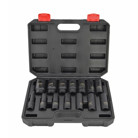 Gépi dugókulcs készlet 1/2" 14 darabos BLACK LINE, AWTOOLS