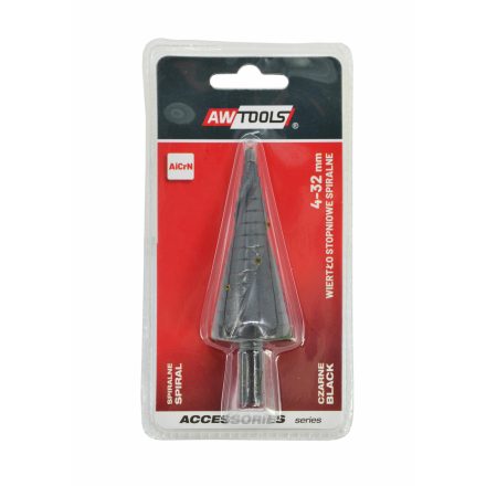 Spirálhornyú lépcsős fúrószár / 4-32 mm / AICrN / fekete, AWTOOLS