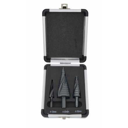 AWTOOLS spirálhornyú lépcsős fúrószár készlet 3 db / 4-12 mm 4-20 mm 4-39 mm / AICrN / fekete / műanyag tok