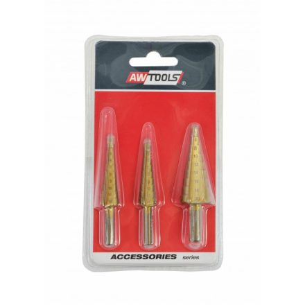 AWTOOLS HSS-TIN lépcsős fúrószár készlet 3 db / 3-12 mm / 4-12 mm / 4-20 mm