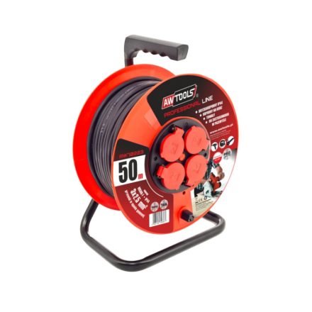 KÁBELDOBOS HOSSZABBÍTÓ, FEKETE (NARANCS), PROFESSIONAL, 25 M 3x2,5 MM, 16A / 3680W / IP44, AWTOOLS