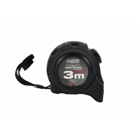 Mágneses mérőszalag, 1 autostop, ABS 3m/ 19mm, AWTOOLS BLACK LINE